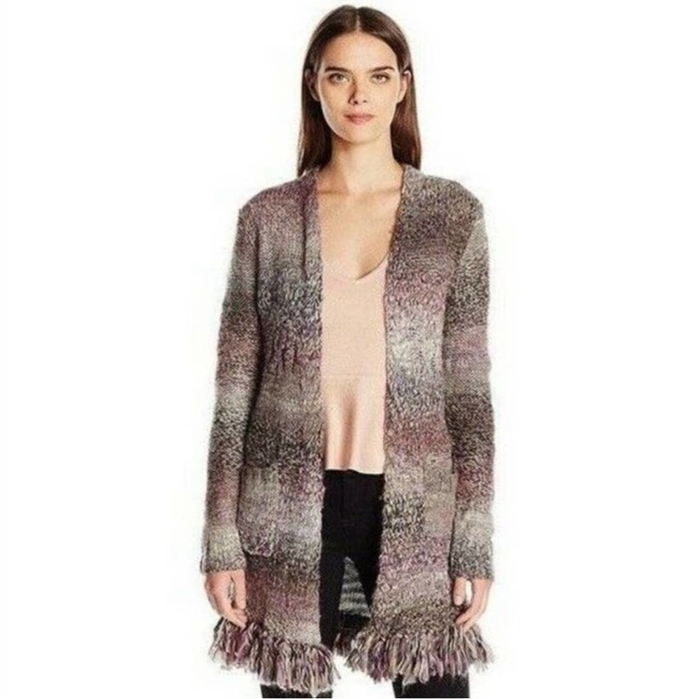 Lucky Brand Multi-Tone Fringe Heavy Knit Cardigan Sweater Size Small